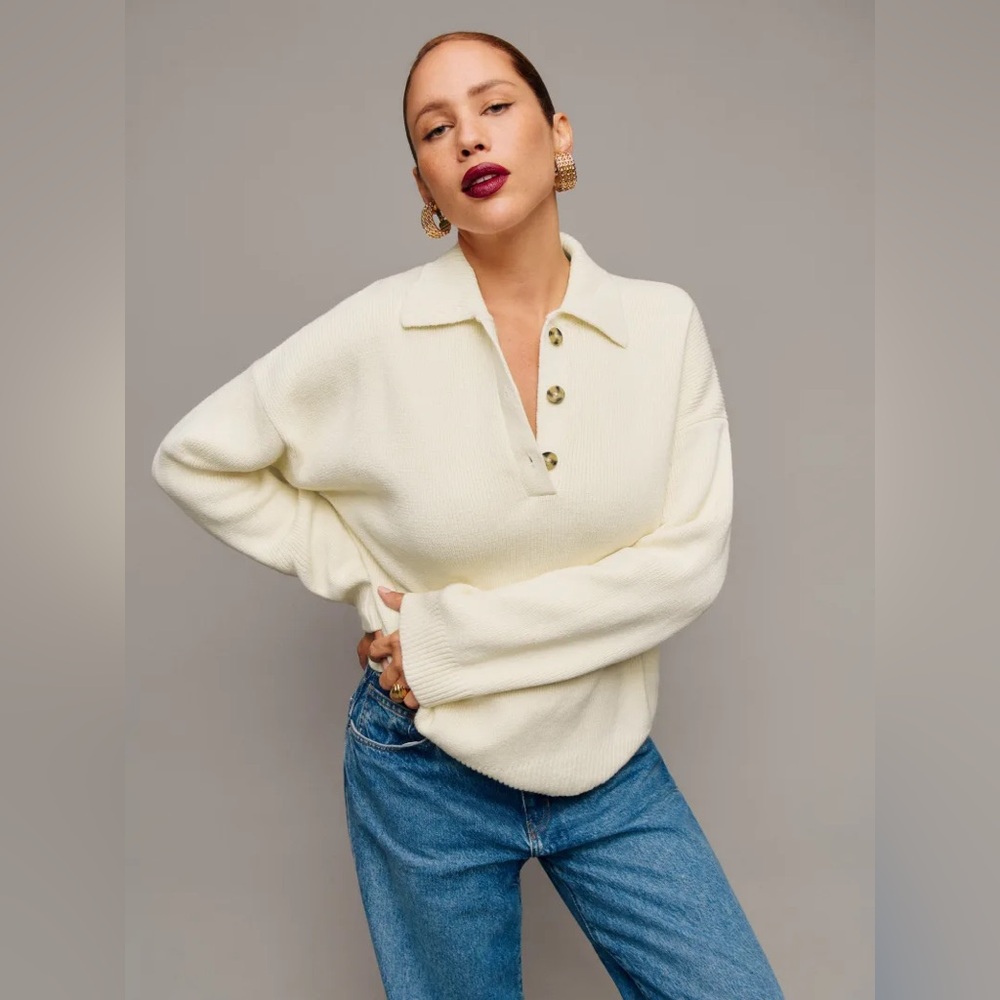REFORMATION Brooklyn Cotton Polo Sweater M